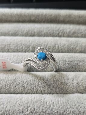 New Size 7 Ocean Blue Quartz Gold Plating Always Ask Twice Bomb Party Ring